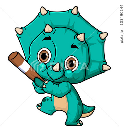 Cartoon funny little triceratops playing baseball of illustration Cartoon funny little triceratops playing baseball of illustration 105490144