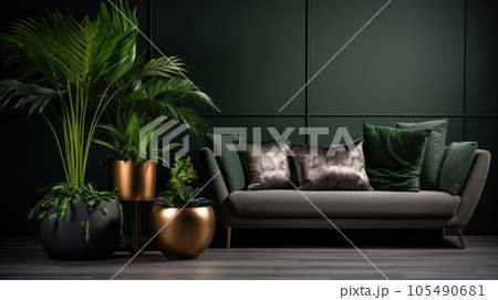 Living room with houseplant 105490681