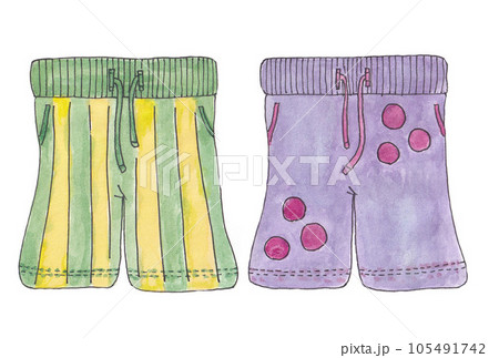 透明水彩で描いた水玉&縦じまの半ズボン 透明水彩で描いた水玉&縦じまの半ズボン 105491742