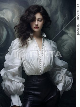White blouse woman portrair, retro style, dreamy symbolism, flowing draperies, AI Generated White blouse woman portrair, retro style, dreamy symbolism, flowing draperies, AI Generated 105491914