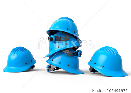 Stack of safety helmets or hard caps for carpentry work on white background 105491975