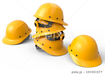 Stack of safety helmets or hard caps for carpentry work on white background 105491977