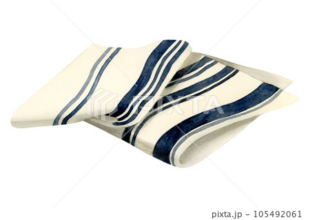 Watercolor tallit illustration isolated on white background. Jewish garment prayer shawl for Rosh Hashanah, Yom Kippur, Sukkot and Shabbat celebration Watercolor tallit illustration isolated on white background. Jewish garment prayer shawl for Rosh Hashanah, Yom Kippur, Sukkot and Shabbat celebration 105492061