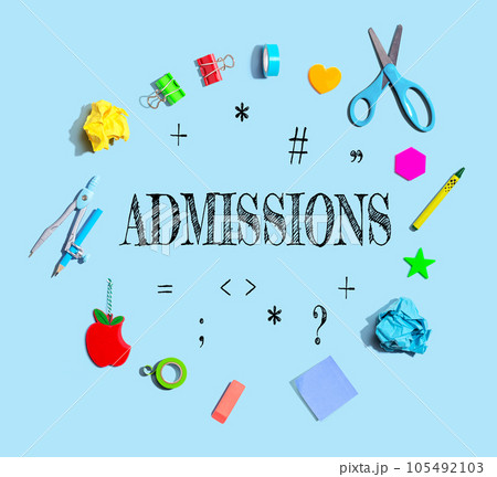 Admission theme with school supplies - flat lay Admission theme with school supplies - flat lay 105492103