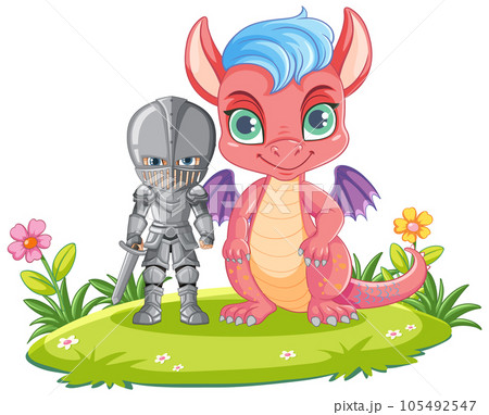 Cartoon knight boy with dragon 105492547
