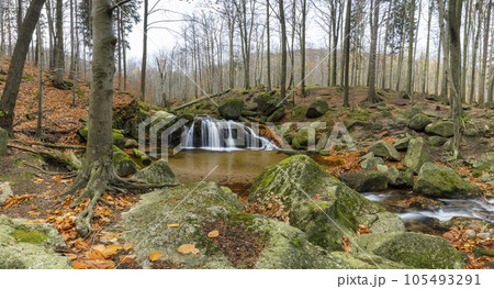 Maly Stolpich waterfall, Jizerskohorske buciny, UNESCO site, Northern Bohemia, Czech Republic 105493291