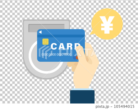 Illustration of a hand holding a card for touch payment Illustration of a hand holding a card for touch payment 105494015