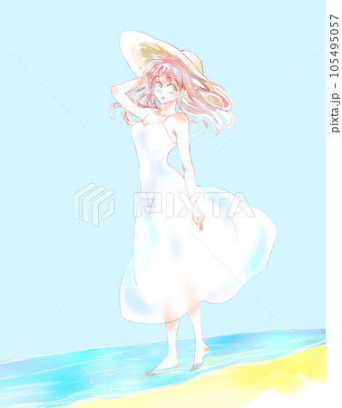 夏の綺麗な女性　海辺 105495057