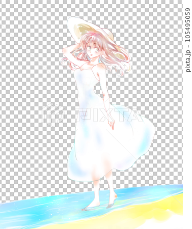 Beautiful summer woman seaside 105495059