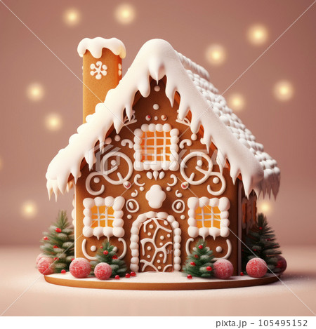 A beautiful fairy-tale Christmas gingerbread house. The concept of Christmas.  105495152