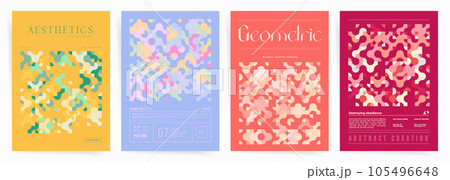 Abstract Geometric Cover Templates Set. Colorful A4 Posters Background with Typography, Perfect for Wall Art, Print Designs, Brochure, Presentation, Book or Magazine Cover, Placards and Leaflets. 	 105496648