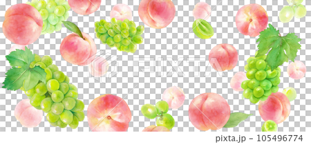 Juicy peach and muscat banner background. watercolor illustration. Juicy peach and muscat banner background. watercolor illustration. 105496774