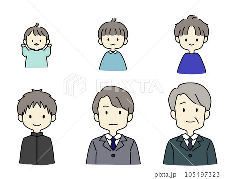 赤ちゃんから壮年期までのシンプルな上半身のイラストセット 赤ちゃんから壮年期までのシンプルな上半身のイラストセット 105497323