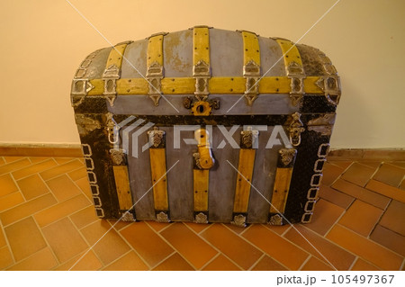 Very old box in the attic like pirate treasure box.High dynamic range image. Pakruojis manor, Lithuania 105497367