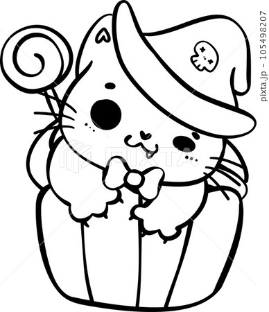 Cute Festive Halloween Cupcake Doodle Outline transparent background. Cute Festive Halloween Cupcake Doodle Outline transparent background. 105498207