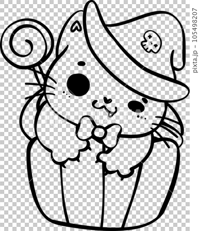 Cute Festive Halloween Cupcake Doodle Outline transparent background. Cute Festive Halloween Cupcake Doodle Outline transparent background. 105498207