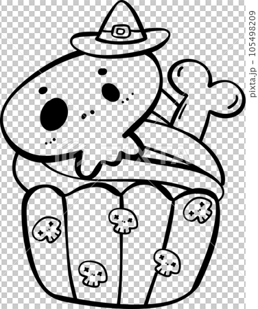 Cute Festive Halloween Cupcake Doodle Outline transparent background. Cute Festive Halloween Cupcake Doodle Outline transparent background. 105498209