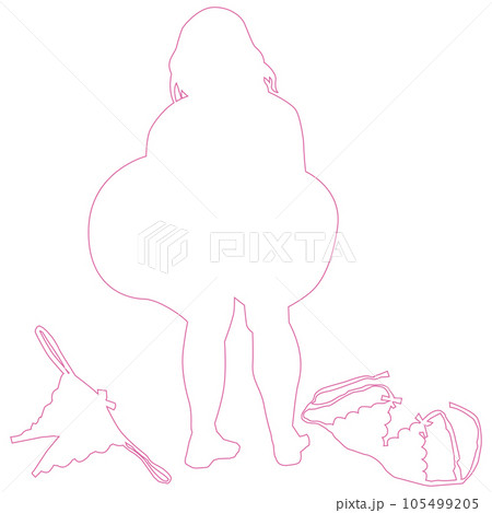 セクシーな下着と女性のポーズシルエットのイラストの線画素材　ベクター 105499205