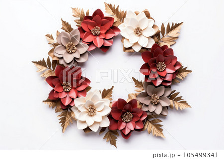 Christmas wreath on white background. Flat lay,...のイラスト素材 [105499341 ...