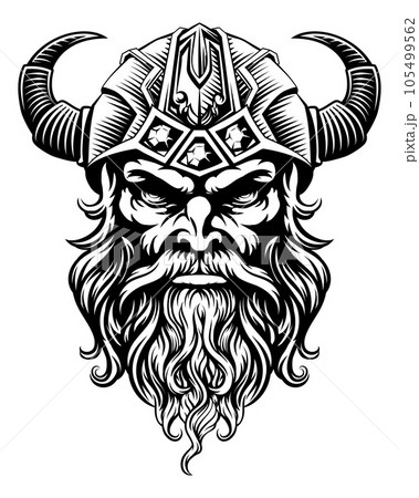 Viking Warrior Man Strong Mascot Face in Helmet 105499562
