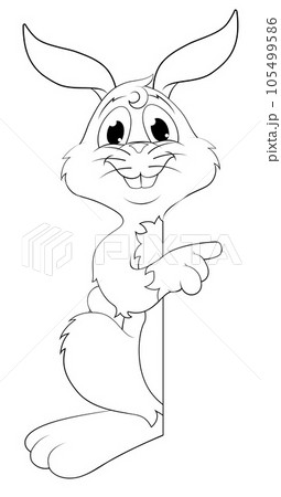 Easter Bunny Rabbit Cartoon Character Peeking Sign 105499586