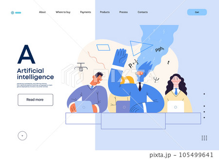 Artificial intelligence illustration. Studies -modern flat vector concept illustration of a group of students in the class. AI metaphor, advantage, superiority and dominance concept 105499641