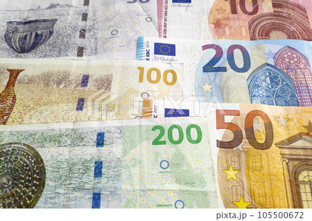 Stack of Danish Kroner and Euro Stack of Danish Kroner and Euro 105500672