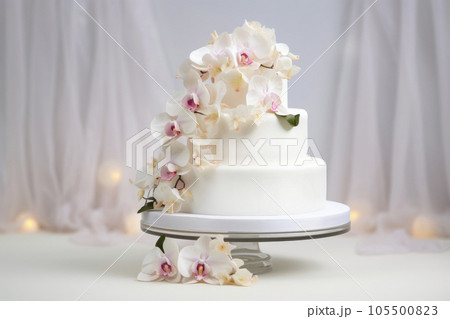 White multi-tiered wedding cake in white tones. White multi-tiered wedding cake in white tones. 105500823