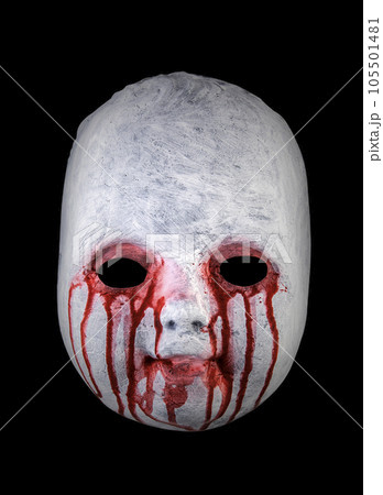 Creepy bloody doll head isolated on black background with clipping path Creepy bloody doll head isolated on black background with clipping path 105501481