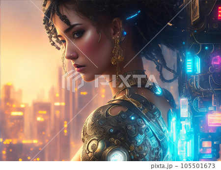 Cyberpunk anime teen girl, cyborg, android, - Stock Illustration  [100864766] - PIXTA