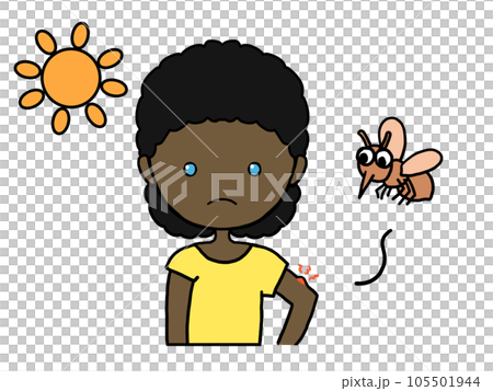 Illustration of a black woman with a frustrated face after being bitten by a mosquito Illustration of a black woman with a frustrated face after being bitten by a mosquito 105501944