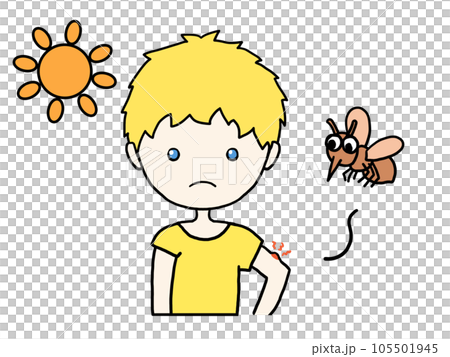 Illustration of a white man with a dissatisfied face after being bitten by a mosquito Illustration of a white man with a dissatisfied face after being bitten by a mosquito 105501945