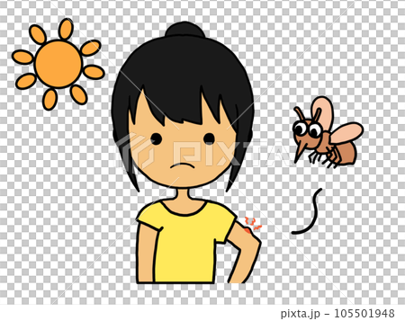 Illustration of a Japanese woman with a frustrated face after being bitten by a mosquito Illustration of a Japanese woman with a frustrated face after being bitten by a mosquito 105501948