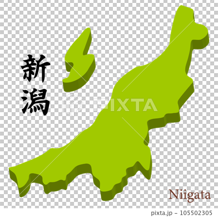新潟県の立体的な地図、県名の入った見出し 新潟県の立体的な地図、県名の入った見出し 105502305