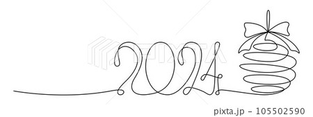 2024 continuous single line sign. Vector stock illustration isolated on white background for design template new year banner, flyer, greeting card. Editable stroke. EPS10 105502590