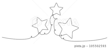 Christmas composition hand drawing continues one single line stars. Vector stock illustration isolated on white background for template invitation, card, presentation, frame or border. Editable stroke 105502593