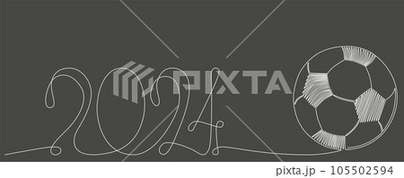 European international football championship symbol 2024 in Germany. Vector stock continues line ball illustration isolated on black chalkboard background. Editable stroke single line. EPS10 105502594