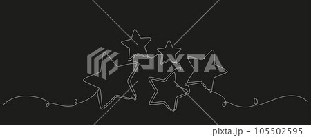 Christmas composition hand drawing continues one single line stars. Vector stock illustration isolated on black background for template invitation, card, presentation, frame or border. Editable stroke 105502595