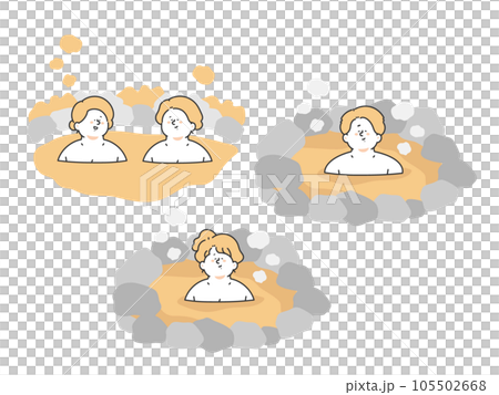 Illustration of a woman and a man enjoying a hot spring 105502668