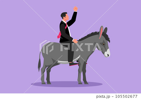 Character flat drawing young businessman riding a donkey. Business man rides donkey. Driving donkey. Slow goal achievement concept. Business metaphor or competition. Cartoon design vector illustration Character flat drawing young businessman riding a donkey. Business man rides donkey. Driving donkey. Slow goal achievement concept. Business metaphor or competition. Cartoon design vector illustration 105502677