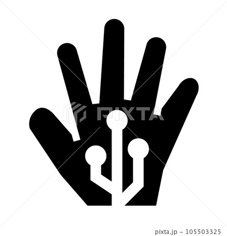 生体認証、手、手のひらを表す塗りつぶしスタイルのアイコン 105503325