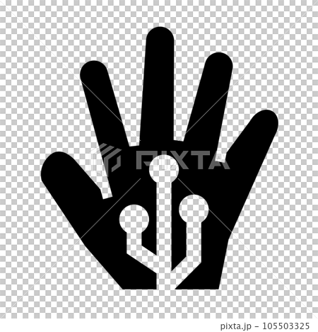 生体認証、手、手のひらを表す塗りつぶしスタイルのアイコン 105503325
