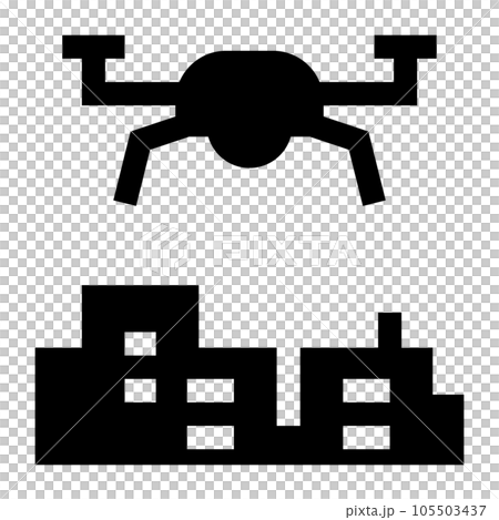 代表無人機、天空和城市的填充風格圖標 代表無人機、天空和城市的填充風格圖標 105503437