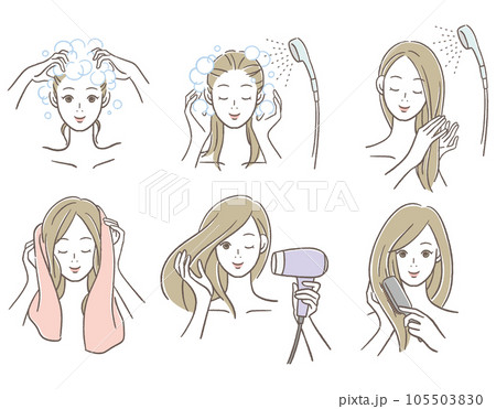 髪を洗い乾かしている女性 105503830