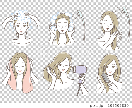 髪を洗い乾かしている女性 105503830