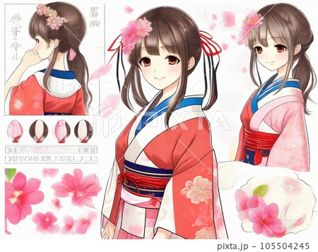 着物を着た女性のイラスト 着物を着た女性のイラスト 105504245
