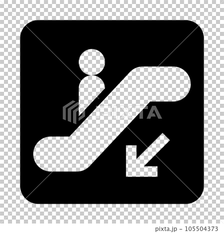 Filled style icons representing information, escalator and down Filled style icons representing information, escalator and down 105504373