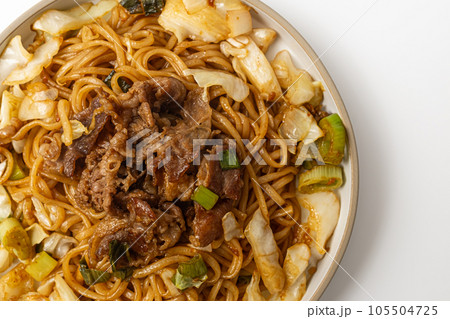 Beef fried noodles on white background 105504725
