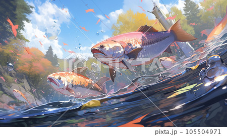 【AI生成画像】鮭の遡上 105504971