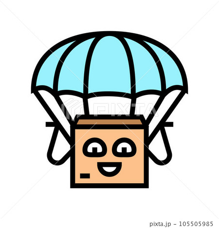 parachute flying cardboard box character color icon vector illustration 105505985